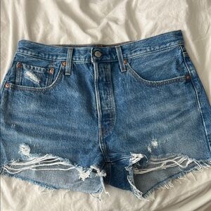 Levi's Blue Distressed Jean Shorts